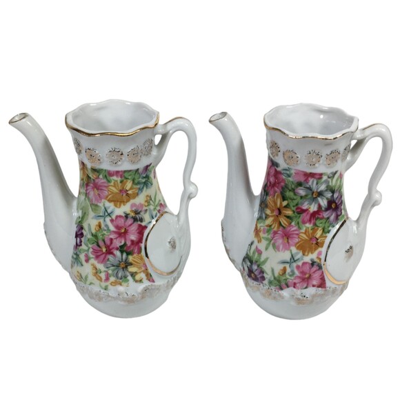 2 Tilso Porcelain Pitcher Small Teapot Flower Bud Vase Set Vtg Japan Floral Pair - Picture 1 of 13
